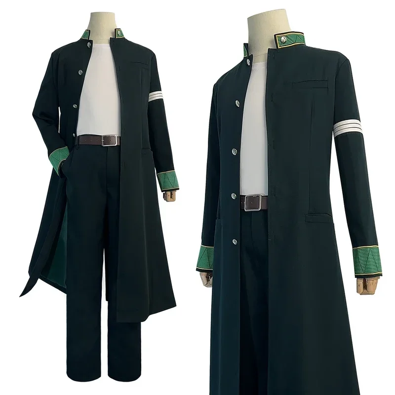 HOLOUN Wind Breaker Anime Hajime Uthemiya Cosplay Costume Wig Green Long Trench Coat Uniform Pants White T-Shirt Belt