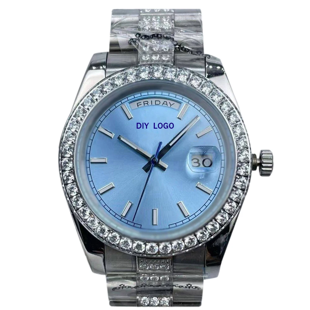 Customized Logo41mm Fashion Men's Watch, Sapphire Mirror and Diamond bezel, Best Gifts for Men with Mechanical Movement