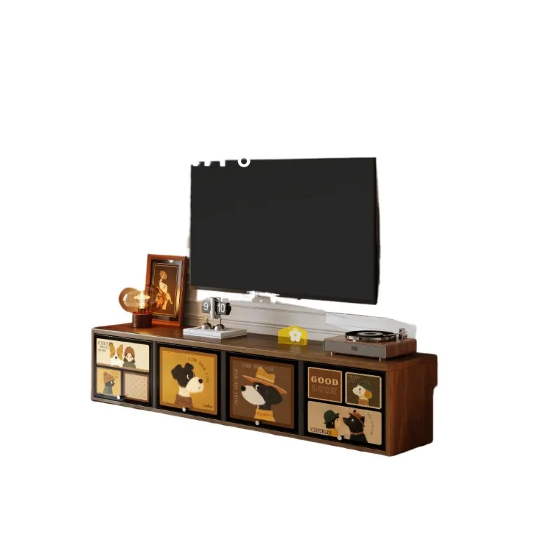 TV cabinet antique living room household floor cabinet storage storage integrated small apartment solid wood texture
