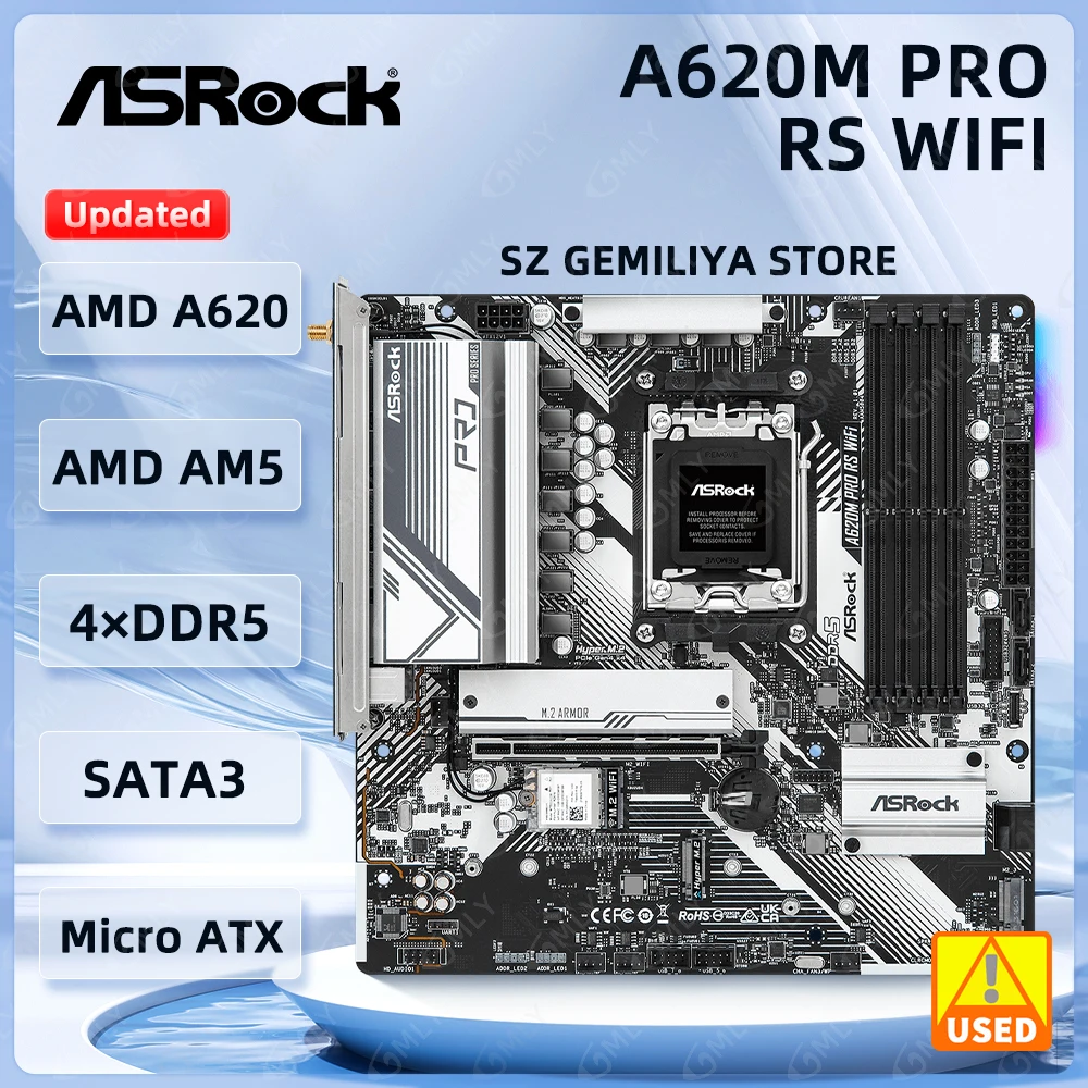 ASrock A620M Motherboard A620M PRO RS WIFI Motherboard Socket AM5 DDR5 256GB M.2 support  9700X 7900 8400F 9600 7600 7500 cpu