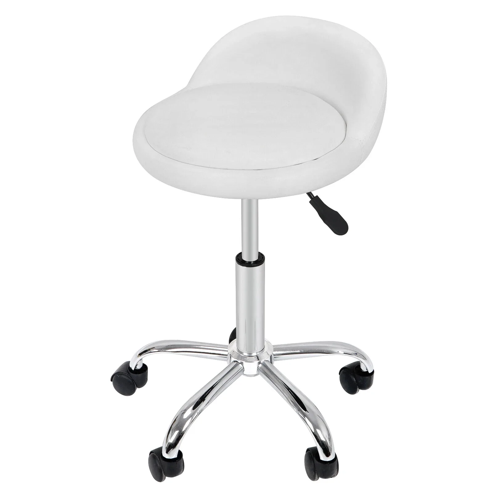 White Adjustable Rolling Swivel Stool w/Wheels Tattoo Facial Massage Spa Salon