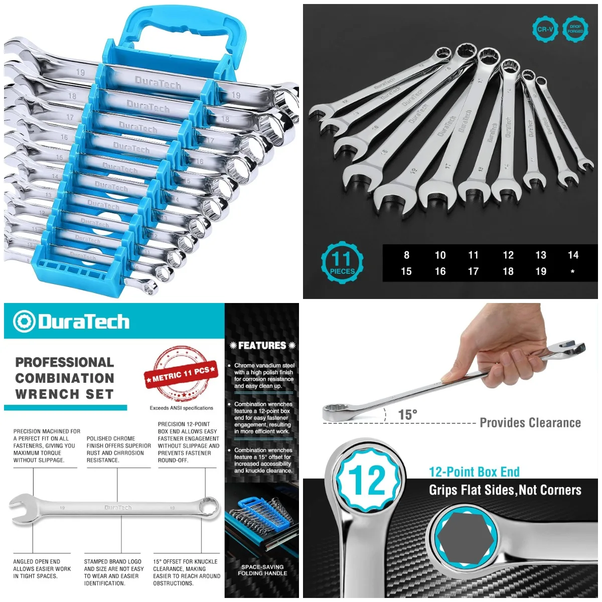 

Metric Combination Wrench Set, 11-Piece, 8-19mm, 12-Point, CR-V Steel, in Holder