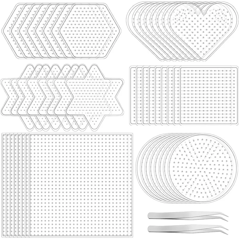 

A67M-Clear Bead Pegboards For DIY Craft Projects, 5Mm Fuse Beads Pegboards, Plastic Large Beads Boards With 2 Tweezers
