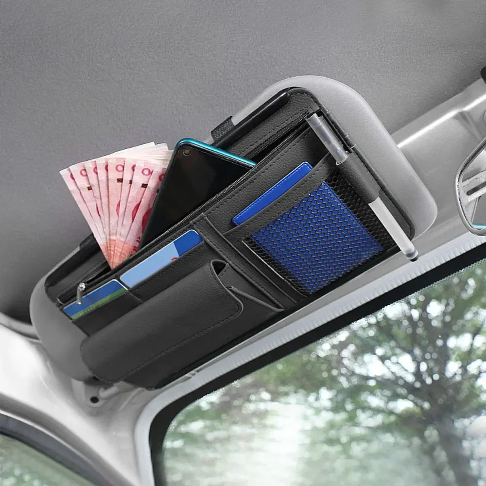 

1X Universal Car Organizer Sunshade Storage Car Sun Visor Clip Leather Stowing Box Card Ticket Sunglasses Clip Bag Accessories