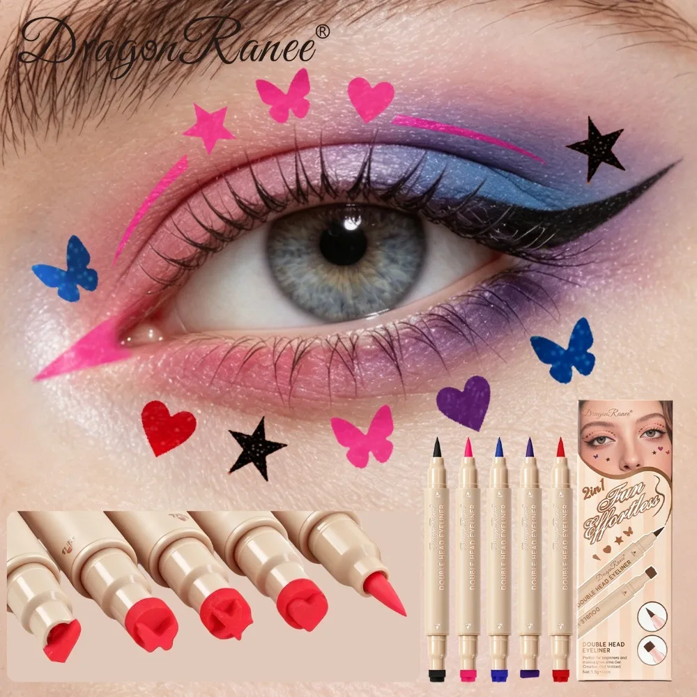 2 In 1 Eyeliner Stamp Pen Vibrant Color Liquid Eyeliner Waterproof Lasting Quick Dry Cat Eye Moon Heart Eye Styling Cosmetics