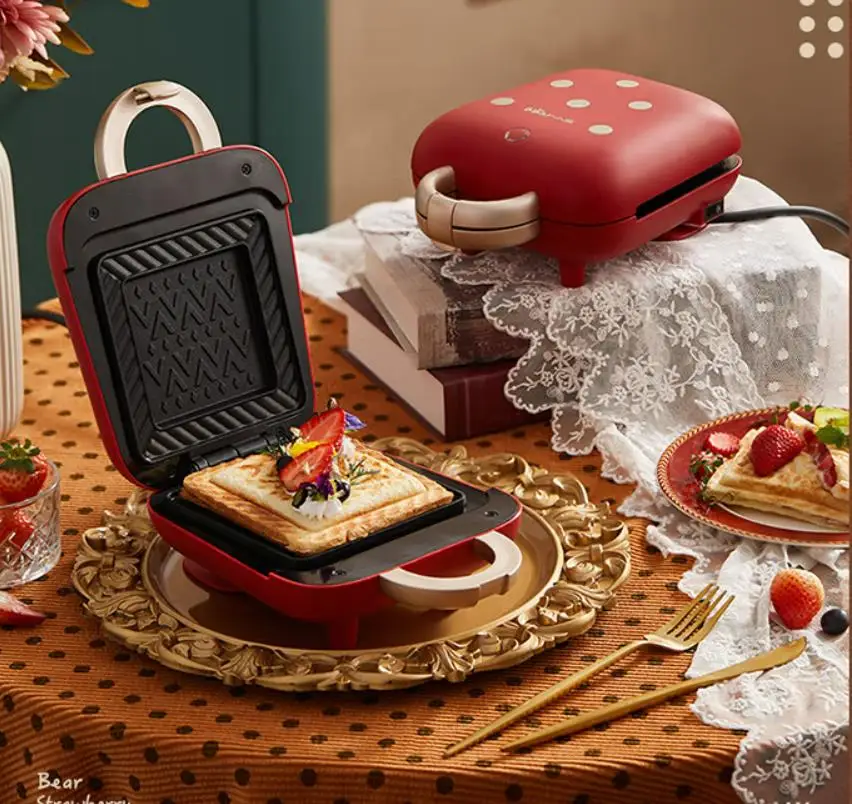 Máquina de café da manhã, Panela elétrica em casa, Aquecimento de pão, Torradeira, Morango, Vermelho, Fogão DIY, SMZ-B05N1S, 230V