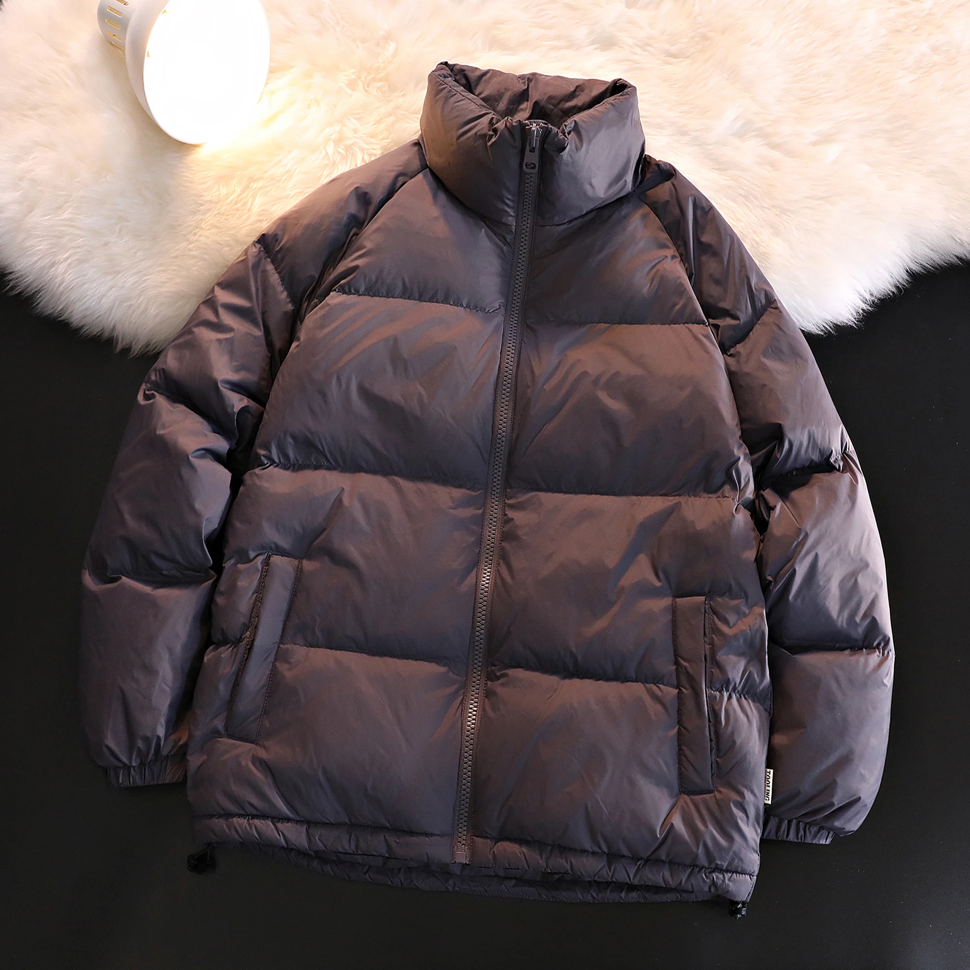 

Autumn Winter Men Windproof Warm Suitable Commuting Simple Stand-up Collar Padded Jacket Thickened Men Casual Solid Color Jacket