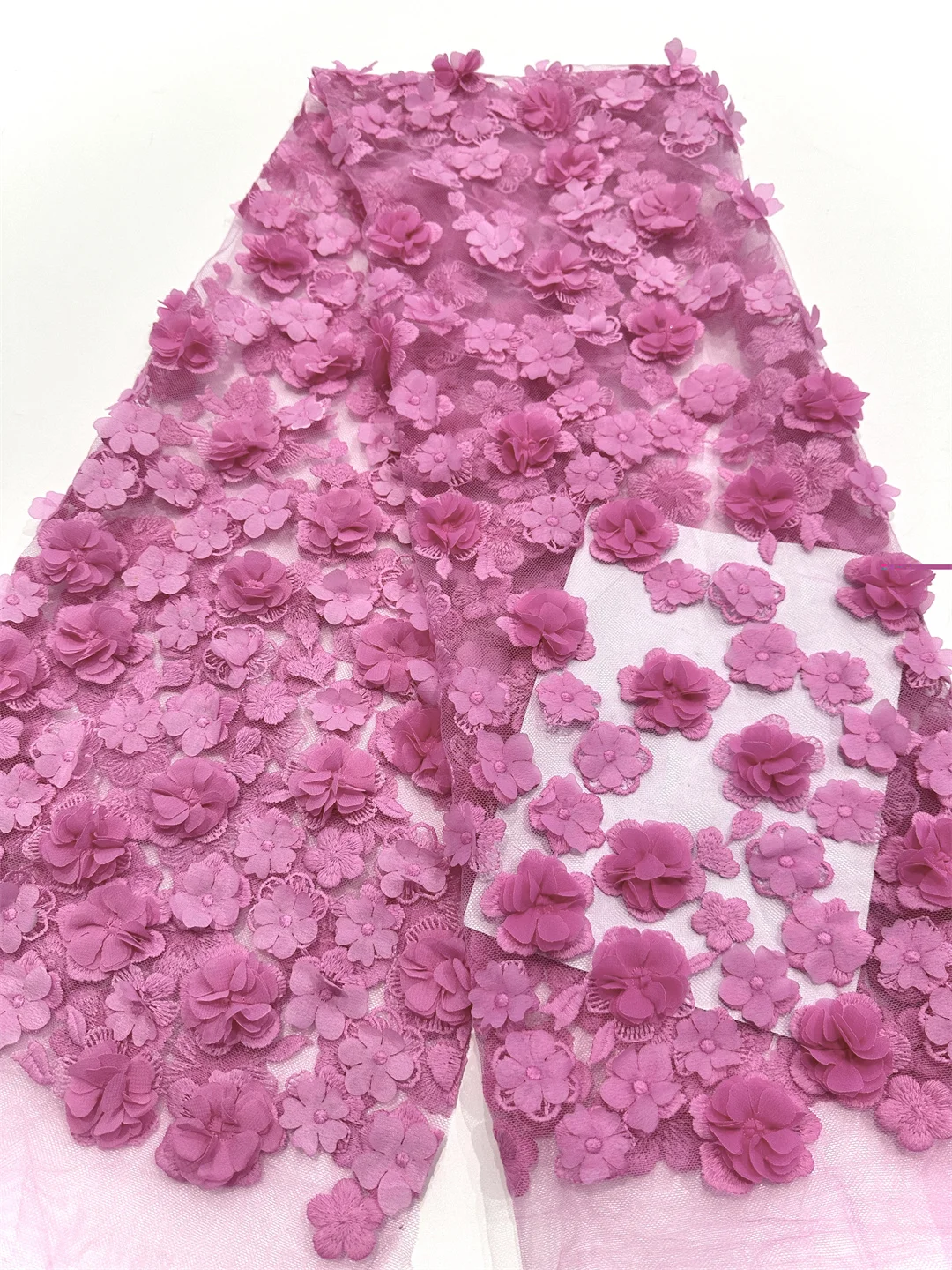 Beautiful Handmade Flowers,Decal, Beads 3D Embroidery French tulle net, African Fabric Lace, Party dresses .Weddings,Shirt