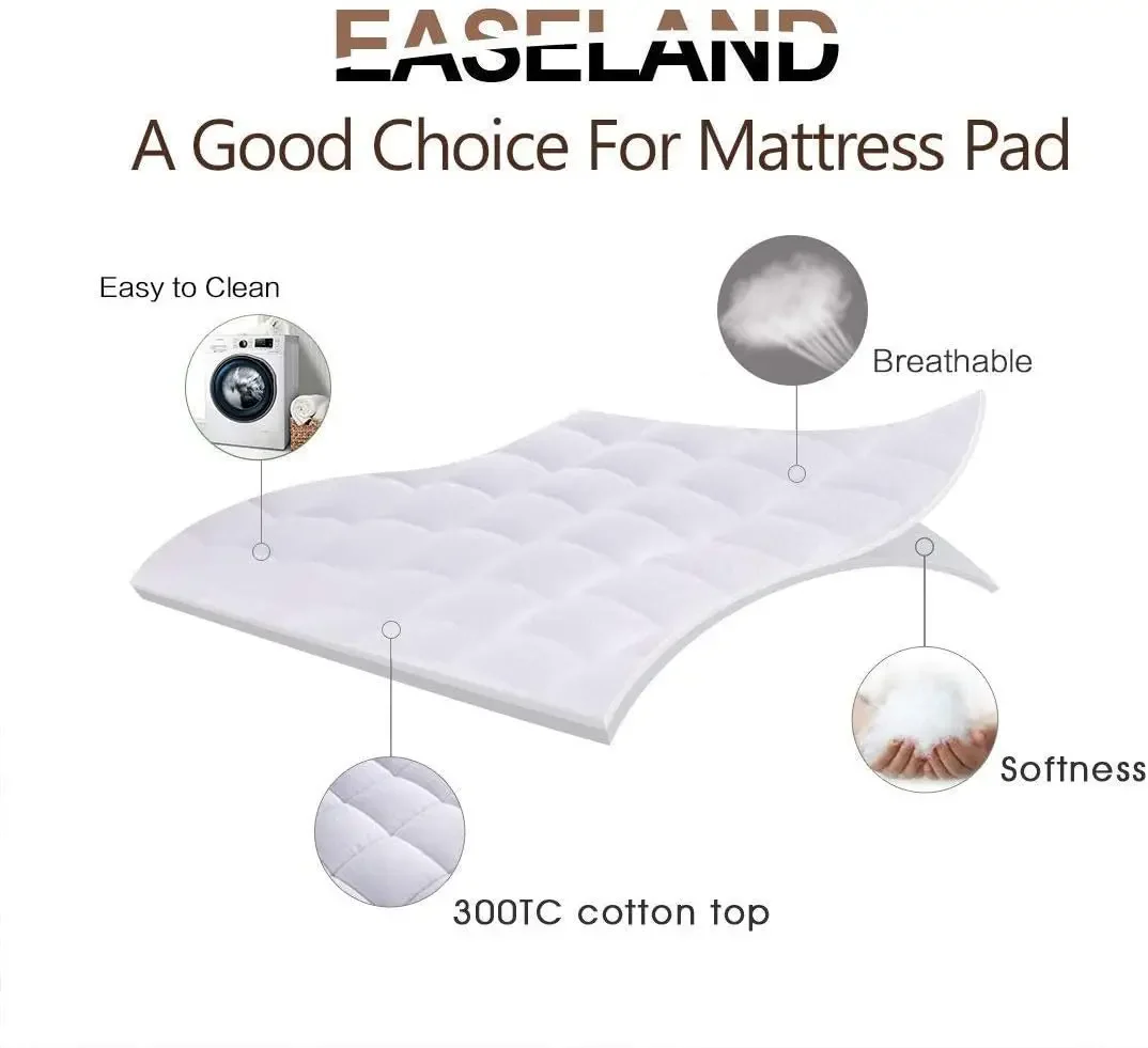 Queen Size Mattress Pad Pillow Top Mattress Cover Quilted Fitted Mattress Protector Cotton Top Stretches up 8-21