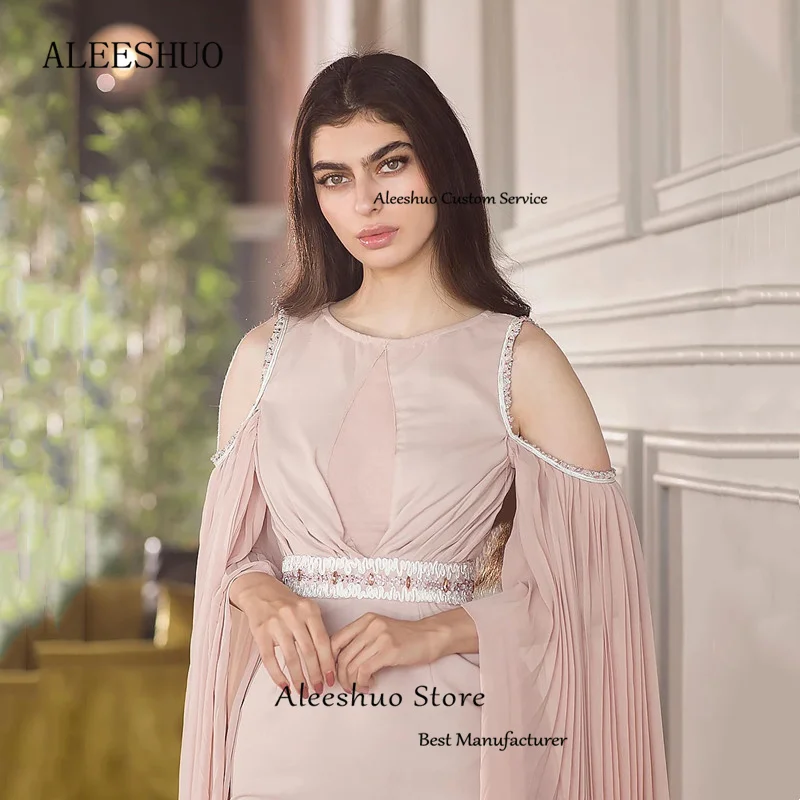 Aleeshuo splendida sirena Cut-Out maniche lunghe Prom Dressess in rilievo o-collo Zipper abito da sera alla caviglia muslimextrain squartial