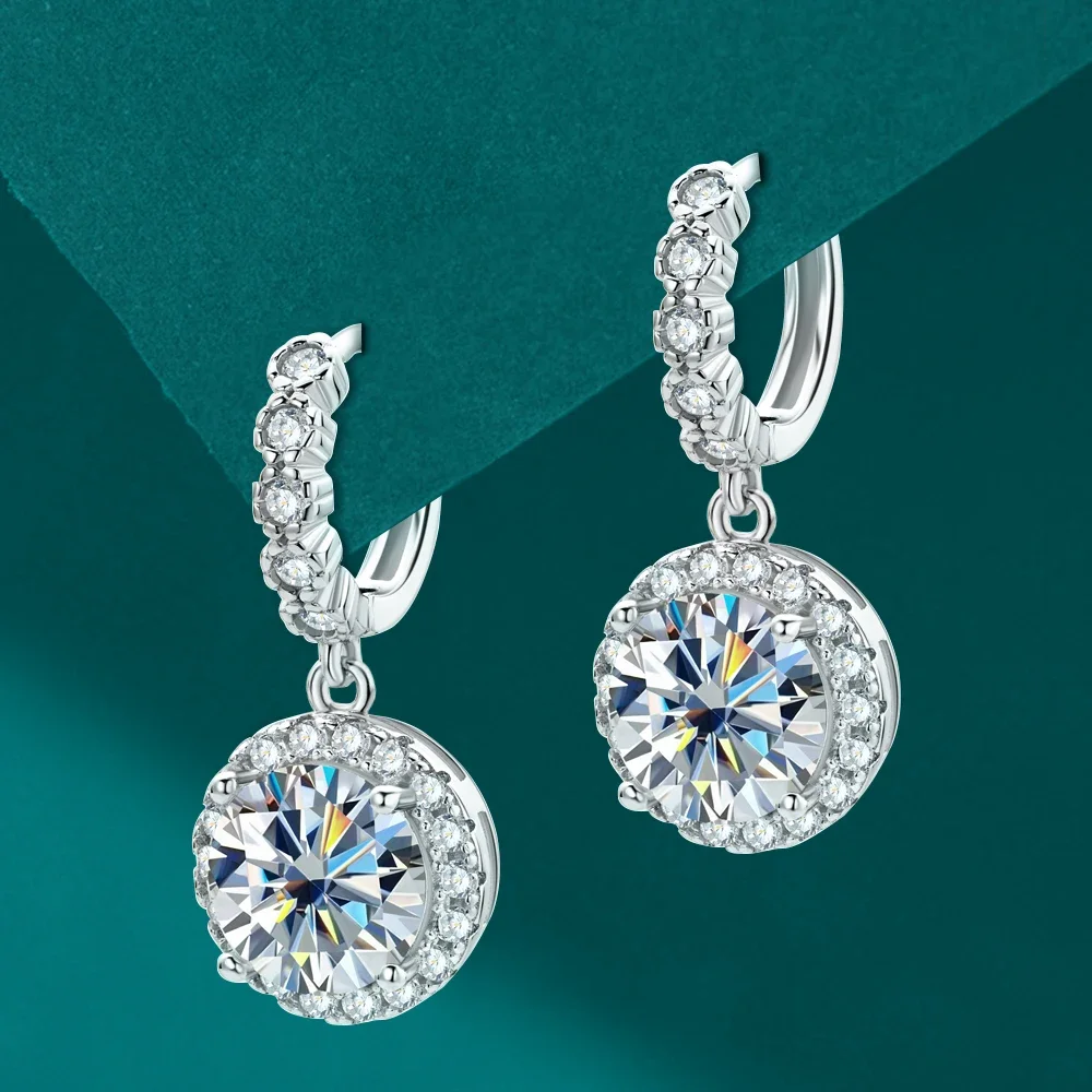 3 Karat Moissanit Creolen mit Zertifikaten Runde Sonnenblume D Farbe Diamant Tropfenohrring 925 Silber Ohrring 2024 Trend