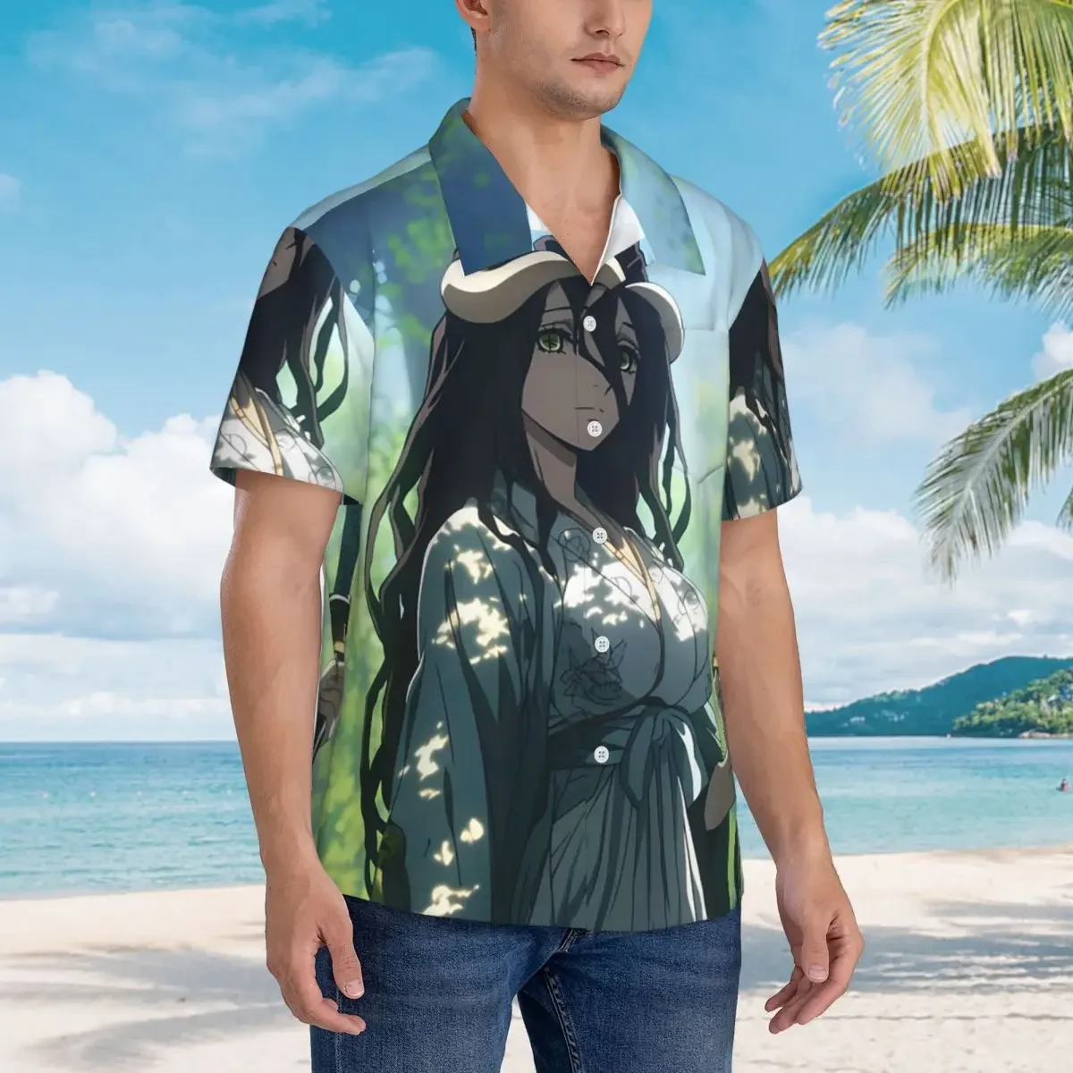 

Adventure Anime Albedo Overlord Hawaiian Shirts Fashion Men Short Sleeve Shirt for Summer Beach Men's Button Tops