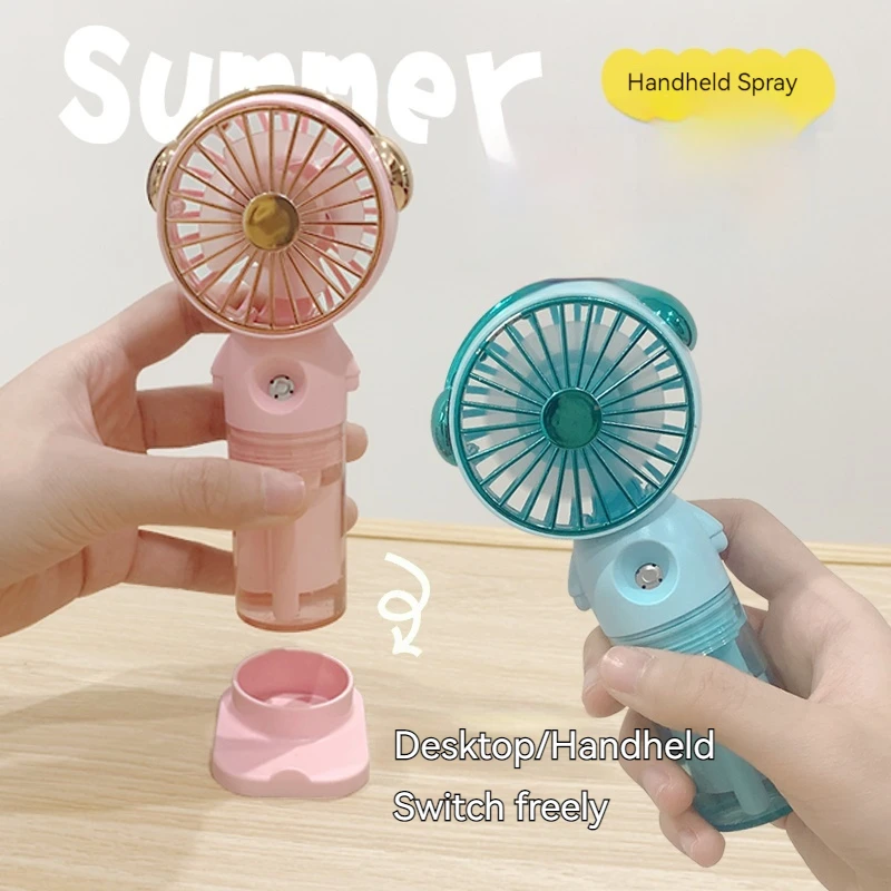 2024 New Water Mist Fan Usb Charging Handheld Cartoon Mini Air Conditioner Spray Fan Portable Humidifier