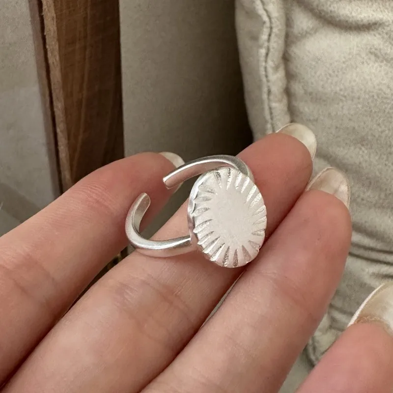 

S925 Sterling Silver Frosted Matte Ring Korean Version of Niche Design Simple Retro Style for Wedding Engagement or Gift