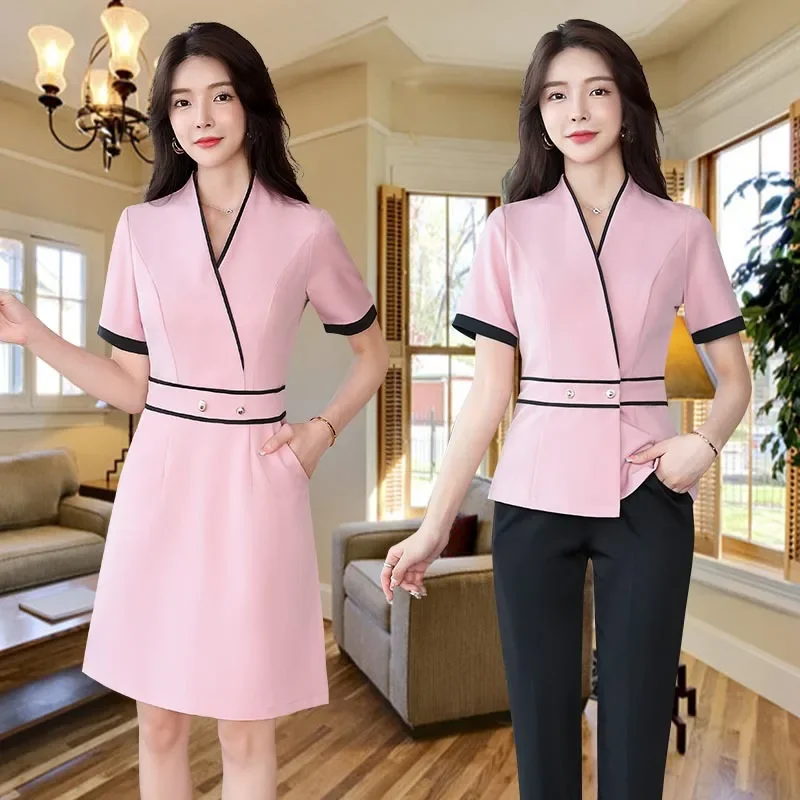 SPA Beauty Uniform Korean Style Beauty Salon Female Spring and Autumn Work Blouse+Pants Set Hospital Front Desk Staff Workwear