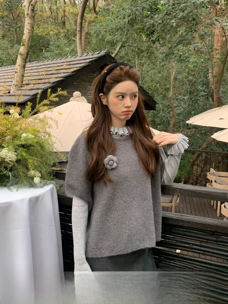 

Floral Lace Trim Base Layer irt f High Collar Inner Wear Top Overlap Sle Casual Loose Fit Soft Polyester Blend Women's...