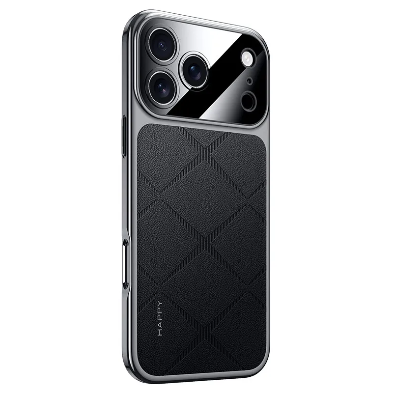 

For iPhone 17 Pro Max ,Air Case ELVEV Electroplated Frame Plain PU Leather Camera Protection Phone Cover for iPhone 17