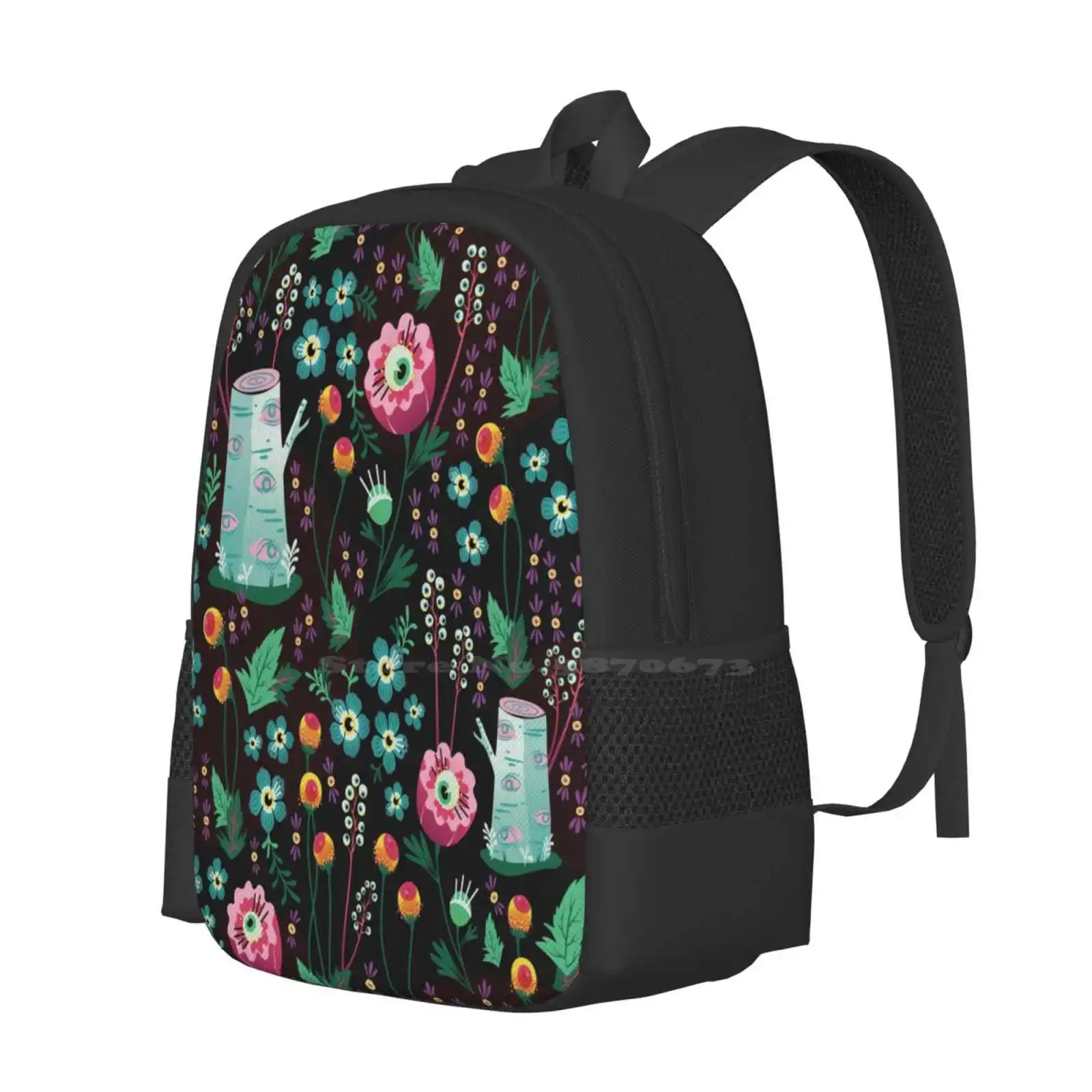 Eyeball Garden Fashion Pattern Design Travel Laptop School Backpack Bag Eyeball Ojos Ocular Goth Scary Spooky Floral Spring