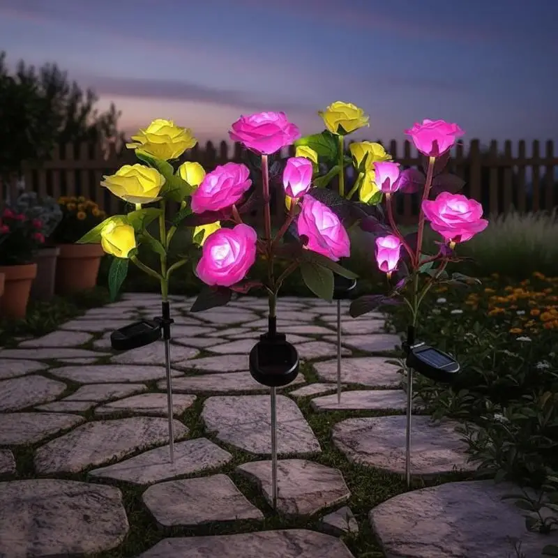 Solar Powered Rose Lights With Color Changing LED And Waterproof Design Perfect For Outdoor Garden Yard Decoration