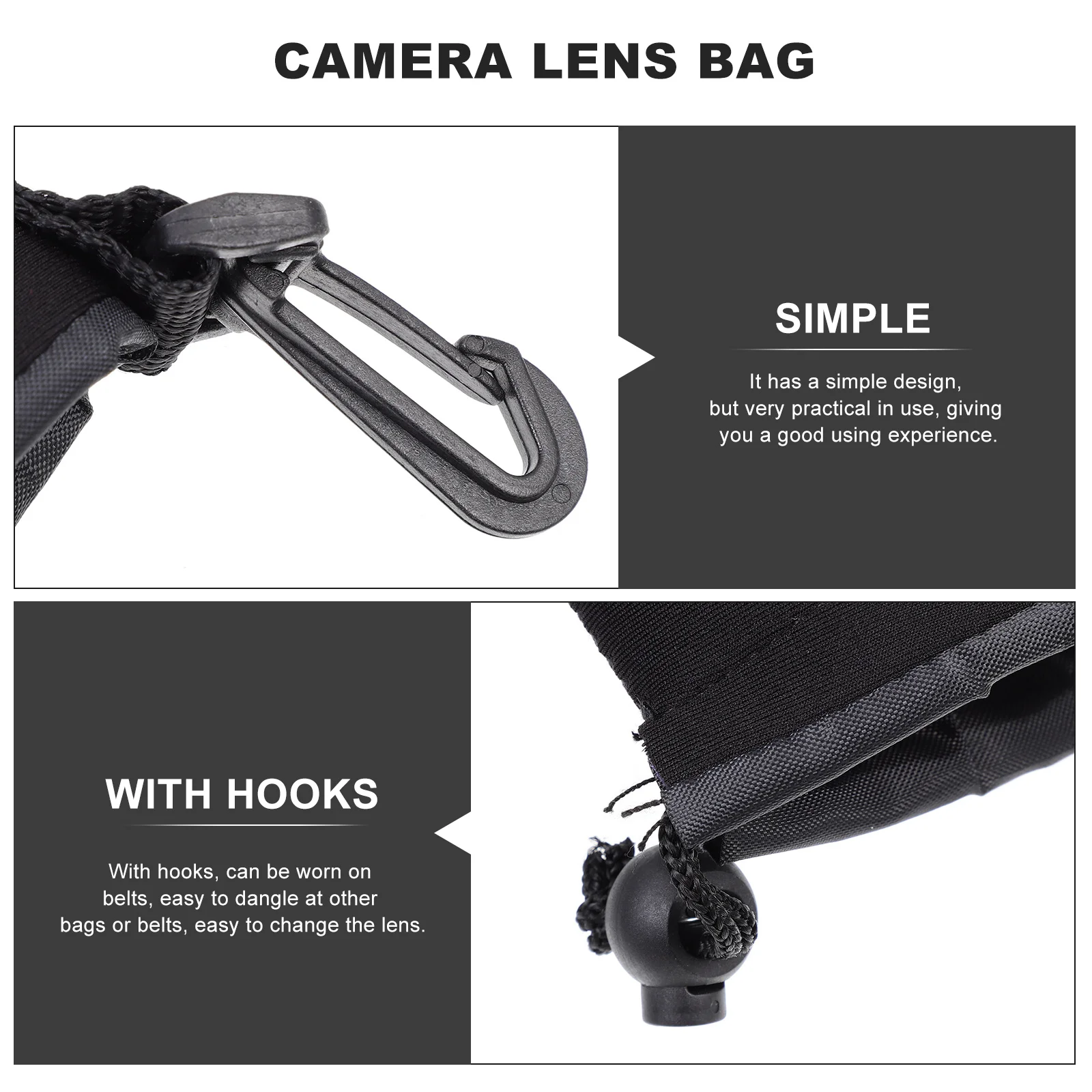 

4Pcs Camera Lens Case Heavy Duty Moisture Resistant Protection Cover for Dslr Lenses Compact Elastic Pouch with Hanging Hook