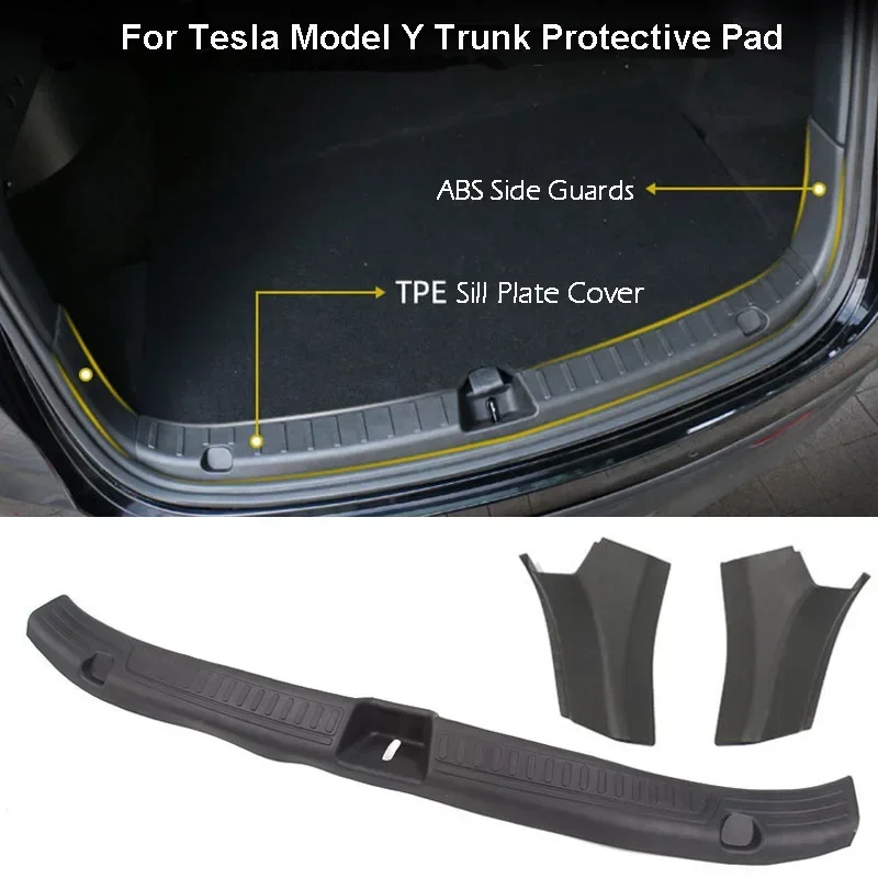 Protetor de placa do peitoril do tronco, TPE Rubber Boot Loading Guard Cover, capas de proteção lateral ABS, Tesla Model Y 2021-2024