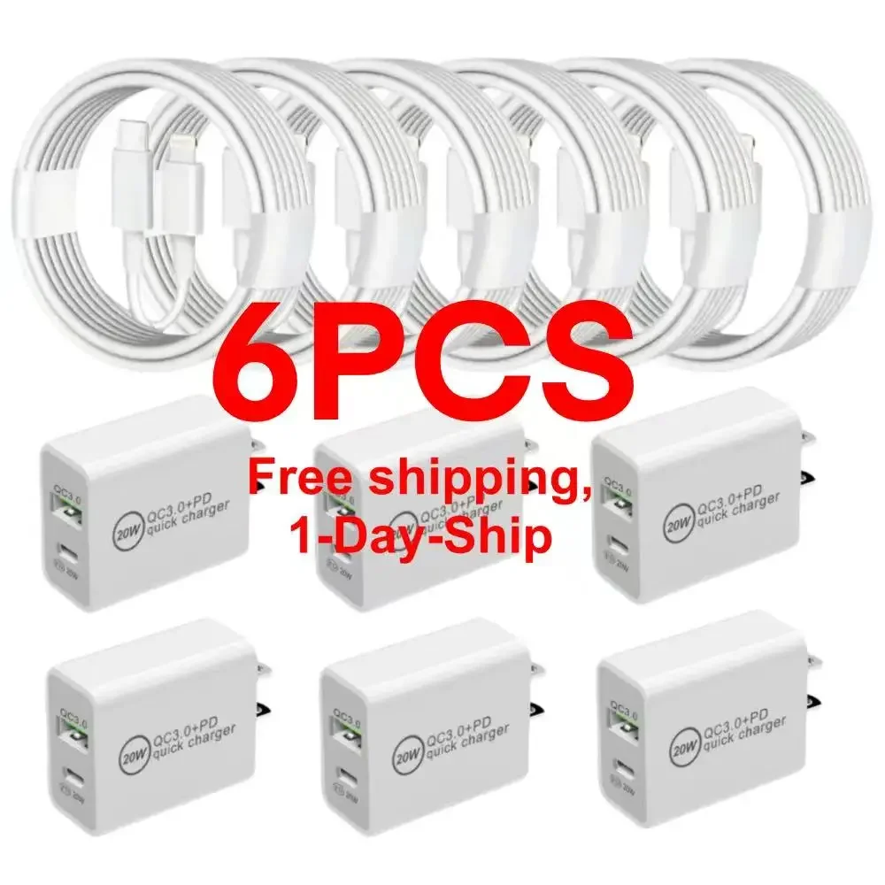 

MFIGlGK Набор настенных зарядных устройств для быстрой зарядки, 6 шт., блок зарядного устройства USleedapter для iPhone 14 Pro Max/13/12/11, 20 Вт + 18 Вт PD Type-C