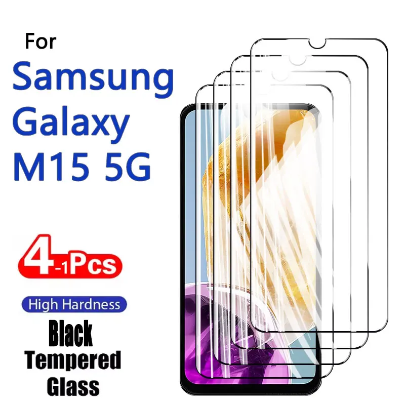1-4 قطعة حامي الشاشة لهاتف جالاكسي M15 5G سامسونج الزجاج المقسى كريستال 9H عالية الألومنيوم المضادة للخدش حافظة بصمة صديقة