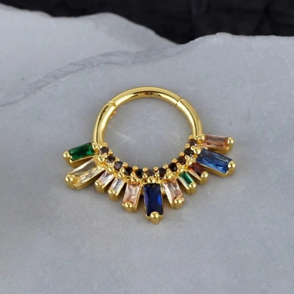 1 STÜCK 316L Edelstahl 16G Nasenring eingelegt mit farbigem Zirkon geschlossenem Ring Nasenring Körperpiercing Ohrring Schmuck 10 mm – Detail 4