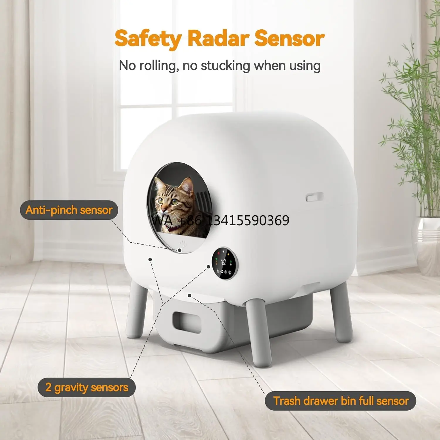 

Extra Large 105L Smart Self-Cleaning Box App-Controlled Safety Features Easy Cleaning for Multiple Cats Made Plastic