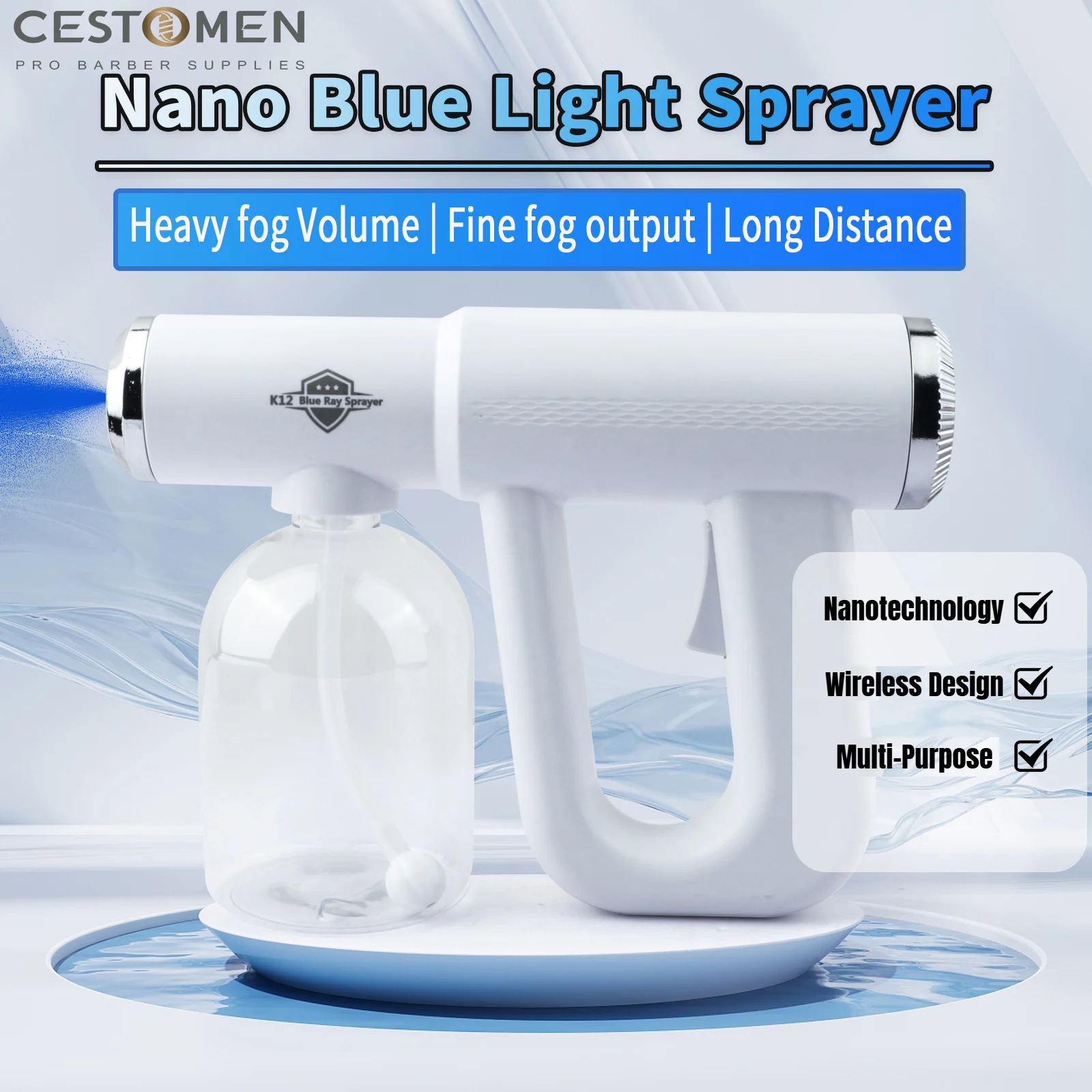 280Ml Barber Nano Blue Light Sprayer Wireless USB Electric Aftershave Steam Spray Nebulizer Gun For Garden Atomizer Tools