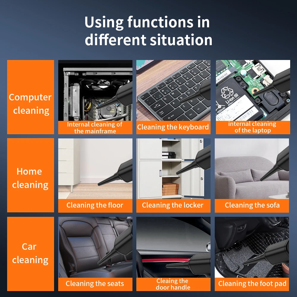 Plumero de aire eléctrico inalámbrico de 3 velocidades con luz LED para limpieza de teclado de computadora plumero de aire comprimido