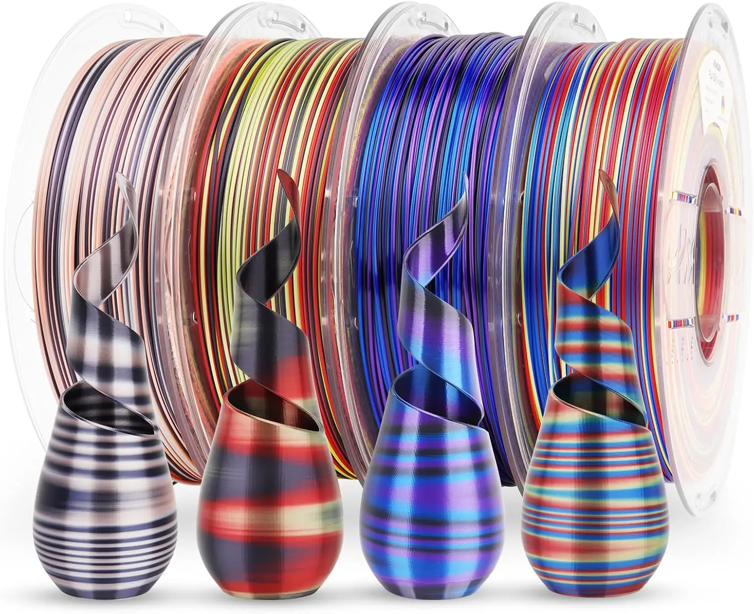 

Silk Multicolor PLA Filament 4-Pack, 1.75mm Rainbow 3D Printer Filament, Fast Color Change, 1kg x 4 Spools