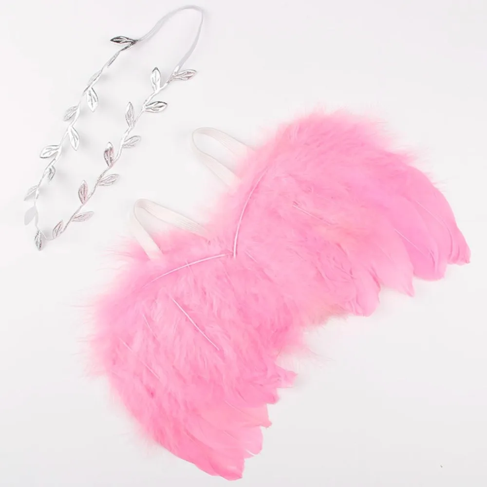 White/Pink Cute Newborn Feather Wings Wings Hair Accessories Newborn Photography Clothing Soft Flower