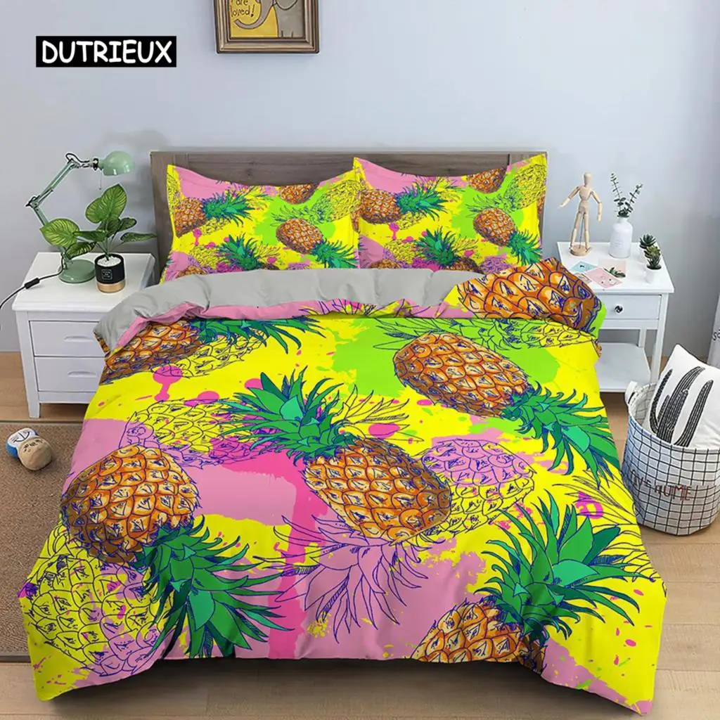 

Pineapple Duvet Cover Set Queen Size Kids Colorful Pineapple Bedding Set Girls Teens Bedding Set Fruit Polyester Comforter Cover