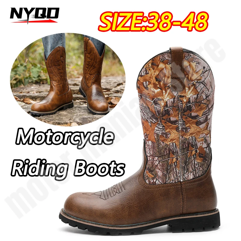 

Men Motorcycle Riding Boots Comfortable Knight Boots Anti-slip Vintage Cowboy Lightweight Autumn Winter Boots Large Size