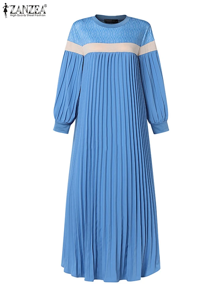 Muslim Hijab Dresses Turkey Abaya ZANZEA Autumn Long Sleeve IsIamic Robe Kaftan 2025 Women Pleated Maxi Dresses Patchwork Dress