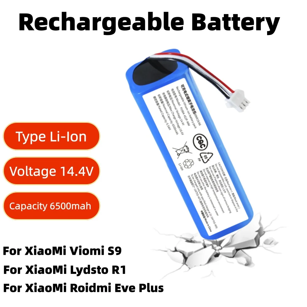 

14.4V 4S2P Battery Pack 6800mAh Rechargeable Li-ion Battery for XiaoMi Lydsto R1 Viomi S9 Roidmi Eve Plus Robot Vacuum Cleaner.