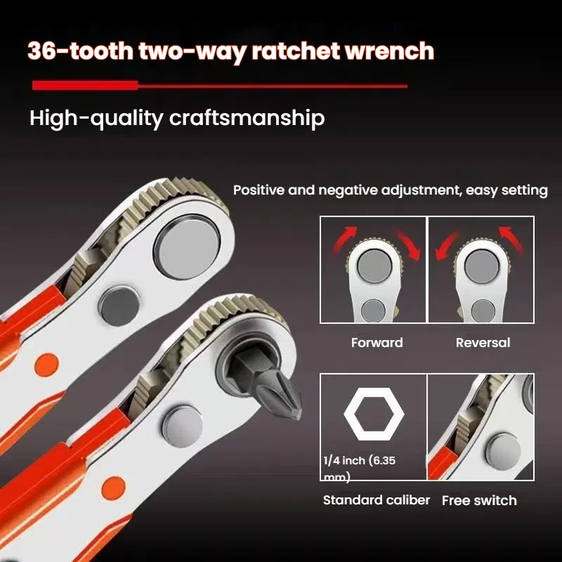 36-Tooth Mini Ratchet Screwdriver Set Socket Nut Set Metric Screw Driver Bit 1/4 Hexagon Handle Drive Torx Slot Hand Tools
