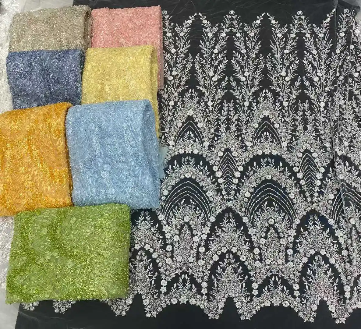 Złote cekiny luksusowa koronka z koralikami Afrykańska wysokiej jakości 5 jardów ręcznie robiona tkanina z cekinami Nigeria materiał do szycia sukienek na przyjęcia SZ1557