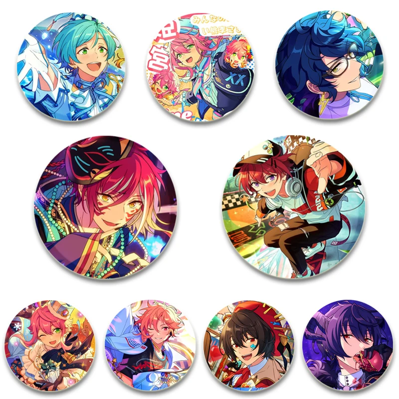 58/44/32MM Anime Ensemble Stars Pins Round Cartoon Figures Badge Rei Tsukinaga Isara Mao Sakuma Broszka dla fanów Kolekcja Prezenty