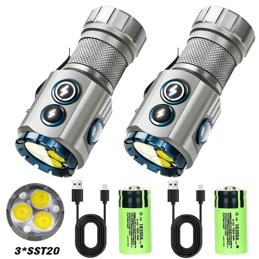 

USB Rechargeable RBG LED Flashlight 2000LM Powerful Mini EDC Tactical Lantern Using 18350 Battery Outdoor Camping Fishing Torch