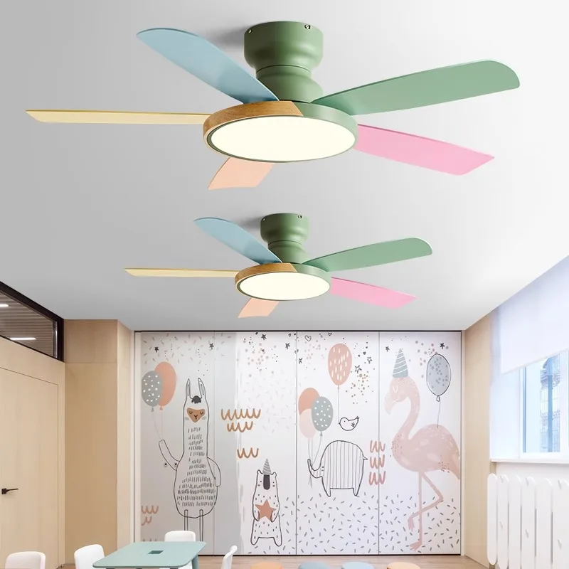 Kids Room Fan Light Living Room Dining Room Kindergarten colourful LED Ceiling Electric Fan Pendant Light