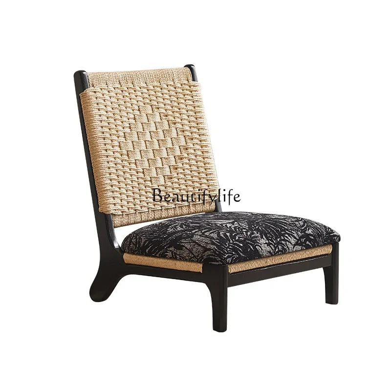 

ls 42Japanese-style solid wood balcony leisure living room chair lazy rope woven tatami recliner