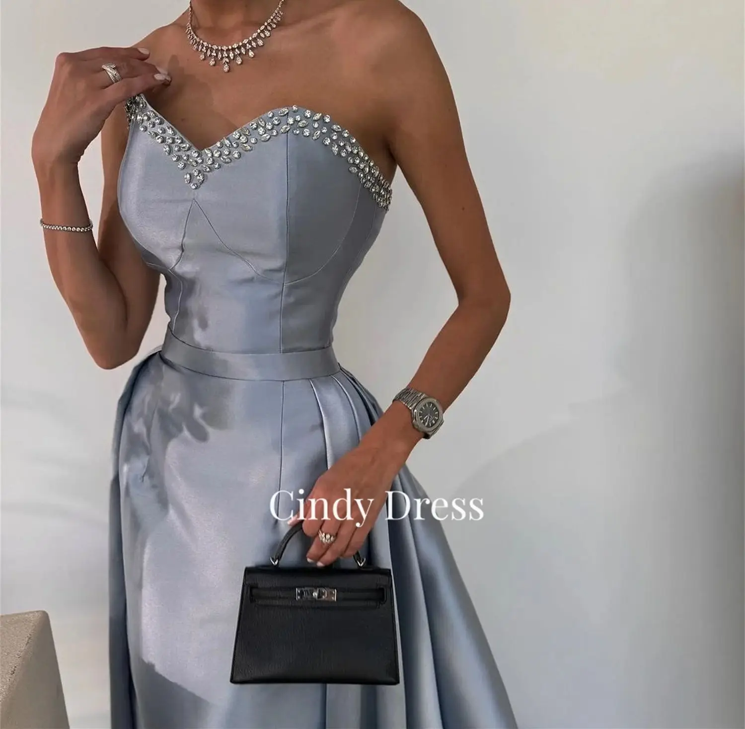 Cindy Satin Mermaid Strapless Diamond Saudi Arabia Dress Party Evening Elegant Luxury Celebrity Dresses 2023 Women Long Gala