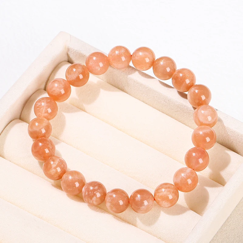 JD Natural Sunstone Beads DIY Beads Bracelets For Women Jewelry Gift Elastic Cord Men Healing Energy Bangle Wristband Gifts