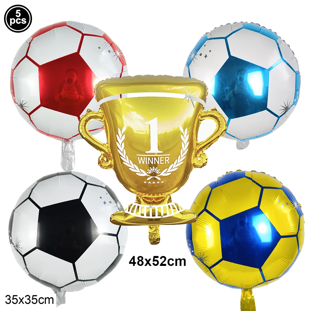 5Pcs Soccer Aluminum Foil Balloon Trophy Balloons Kids Football Theme Birthday Party Baby Shower Football Club Decor Supplies view 3