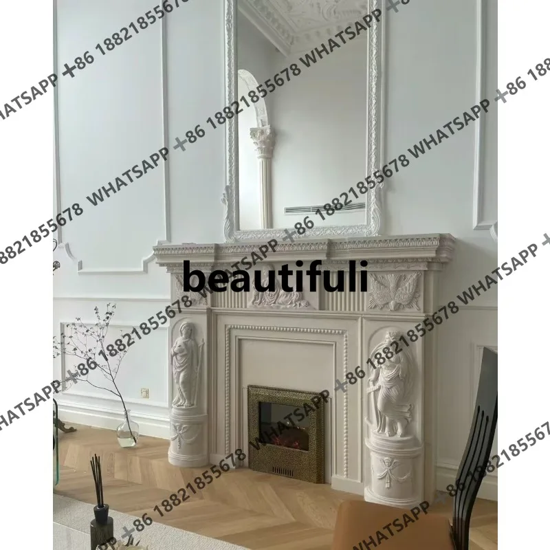 Natural lime stone Portuguese beige retro marble figure fireplace decorative cabinet