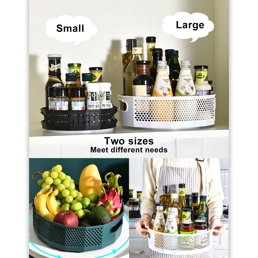 Kitchen Spice Turntable Seasoning Condiments Rotating Serving Tray Bathroom Storage Basket Shelf Organizer Black Large