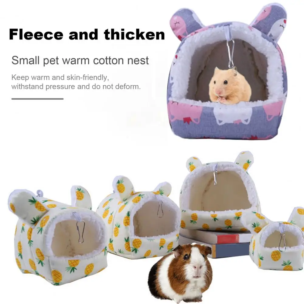 Cartoon Shape Pet Bed Cozy Semi-enclosed Hamster Nest with Cartoon Print Flowers Branch Hideout for Small Pets for Guinea