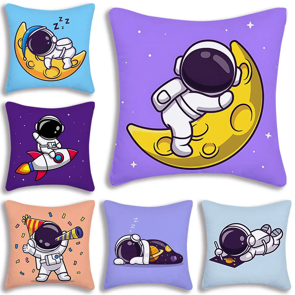 

Cartoon Q version astronaut Pillow Covers Cartoon Sofa Decorative Home Double-sided Printing Short Plush Cute Cushion Cover